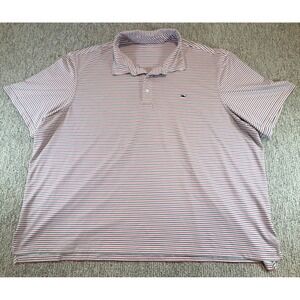 Vineyard Vines Polo Shirt Mens 4XB Red White Blue Striped Performance SS